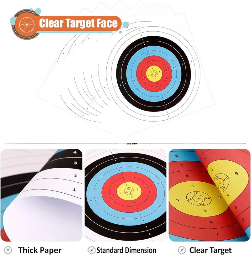 MOLFUJ Archery Targets Paper, 20pcs/50pcs Bow and Arrow Targets for Hunting Backyard, Archery Target Practice Accessories(10 Rings/5 Rings,16x16/15.7x15.7in) - Image 4